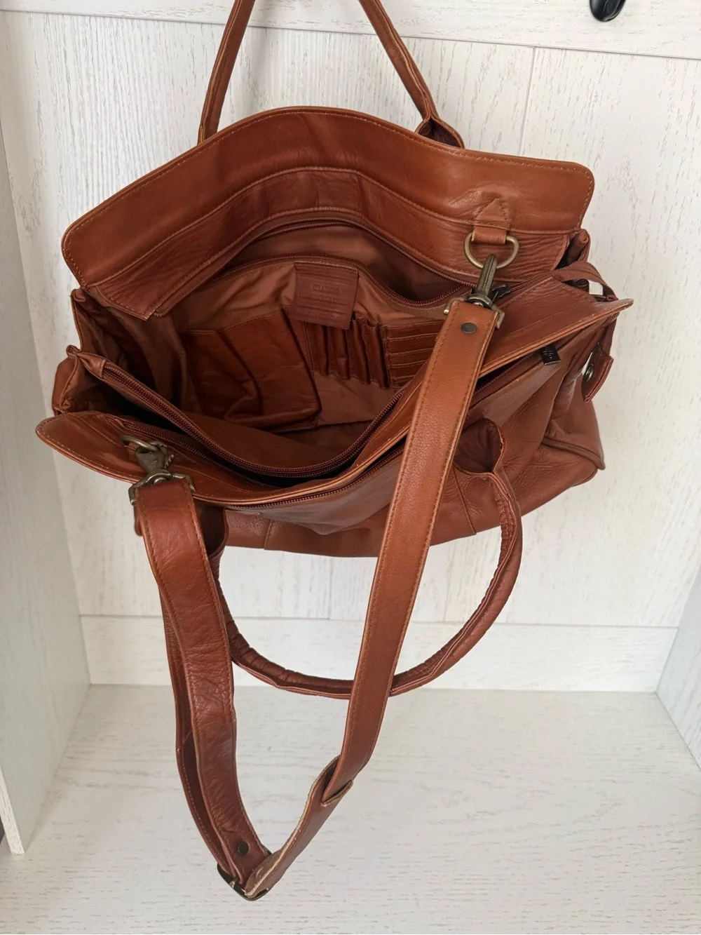 Graffeo Leather Briefcase Tote in Cognac